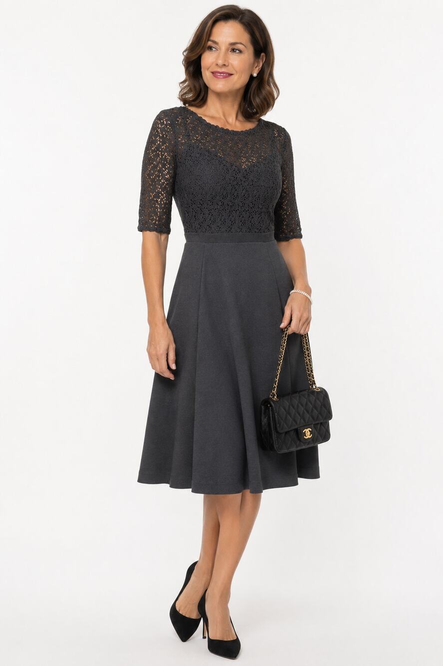 Boden Black Lace Fit Flare Wedding Guest Dress Navy Lined Womens Size 2